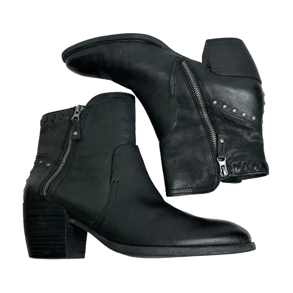 OTBT Red Eye Black Leather Moto Ankle Boots Women's 9.5‎ Side Zip Studded Grunge
